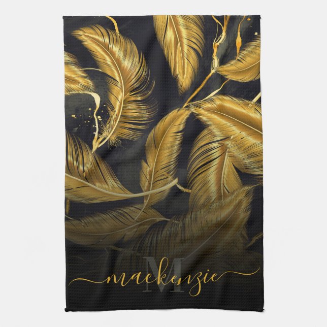 Linge De Cuisine Plumes d'or (Vertical)