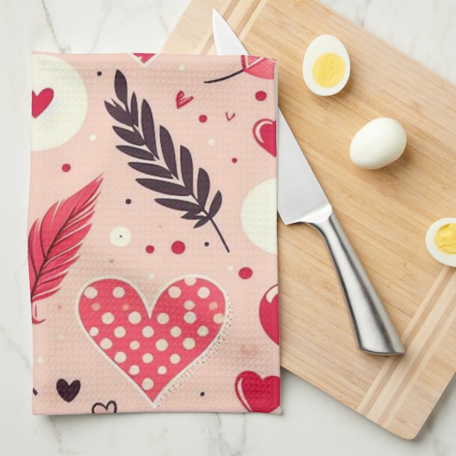 Linge De Cuisine Plumes et coeurs Romantique (Quart Plié)