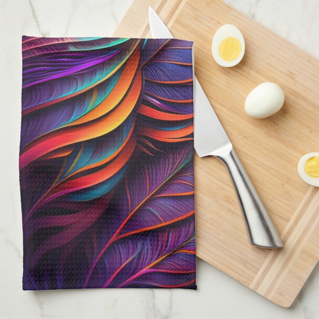 Linge De Cuisine Plumes Psychedéliques des années 70-60  (Quart Plié)