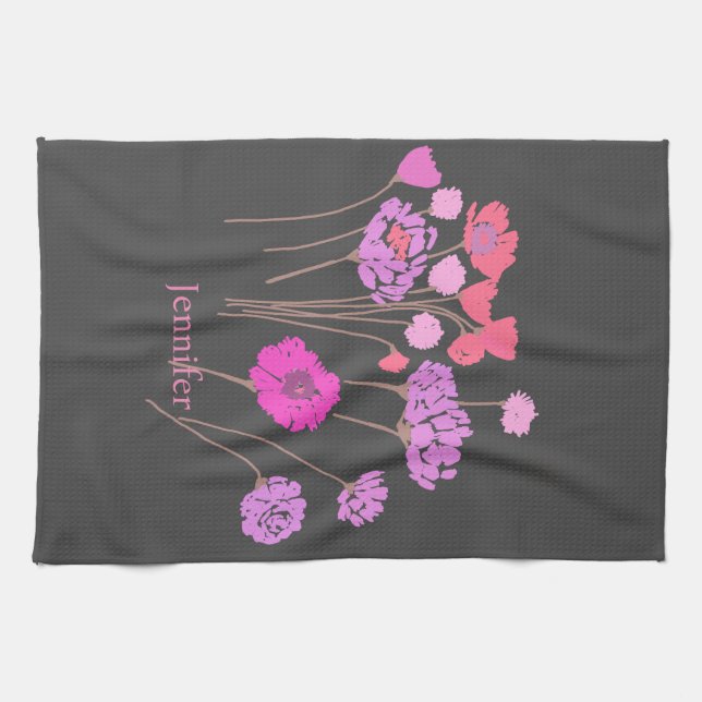 Linge De Cuisine Plutôt Moderne Floral gris foncé (Horizontal)