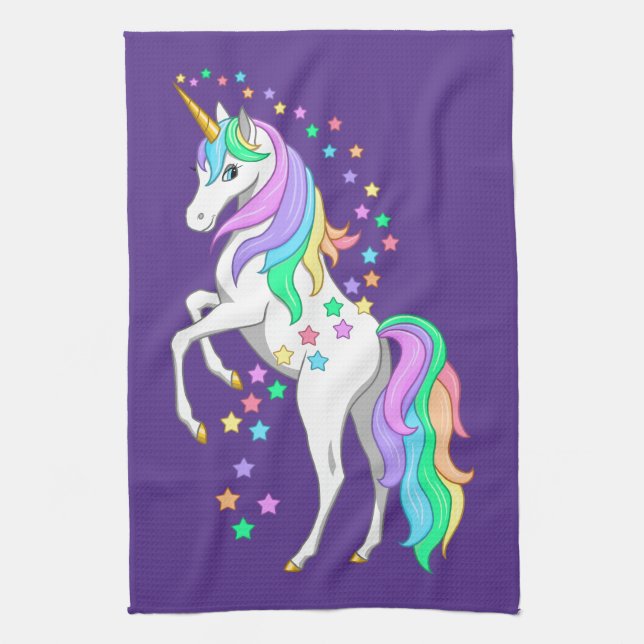 Linge De Cuisine Plutôt Rearing Rainbow Unicorn Falling Stars (Vertical)