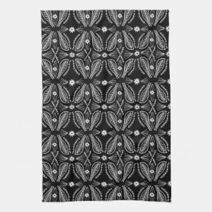 Linge De Cuisine Poblanos Abstrait Feuille Motif Noir