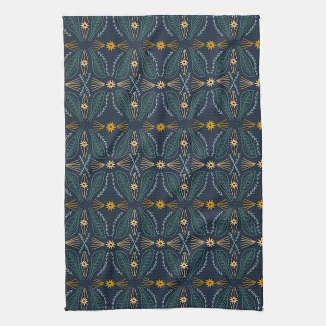 Linge De Cuisine Poblanos Abstrait Marine Motif Feuille moderne (Vertical)