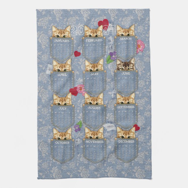 Linge De Cuisine Poche Animaux de compagnie Kittens 2024 Calendrier (Vertical)