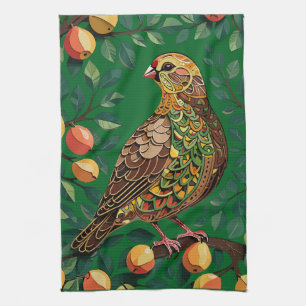 Linge De Cuisine Pochoir de Perdreau-Oiseau Dans un Poire-ier 2