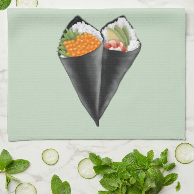 Linge De Cuisine Poignée de sushi illustrée (Plié)