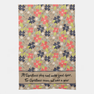 Linge De Cuisine Poinsettia Rouge Blanc Marine