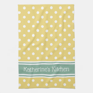 Linge De Cuisine Point de polka jaune et blanc avec le bleu
