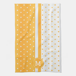 Linge De Cuisine Point de polka jaune or et blanc monogramme
