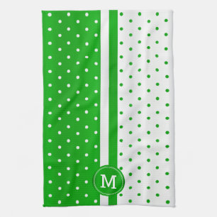 Linge De Cuisine Point de polka vert et blanc