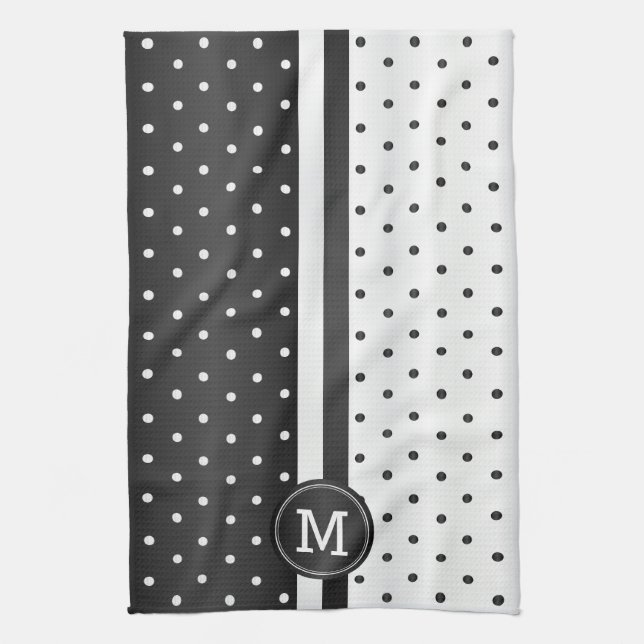 Linge De Cuisine Point Polka noir et blanc (Vertical)