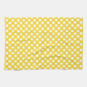 Linge De Cuisine Pointe Polka blanche et jaune