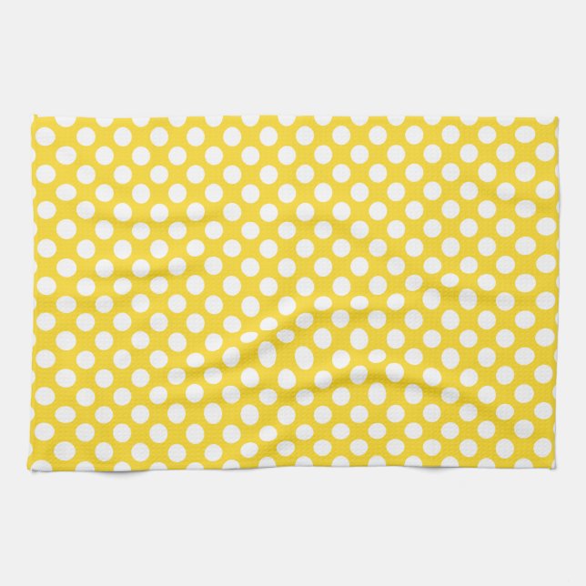 Linge De Cuisine Pointe Polka blanche et jaune (Horizontal)