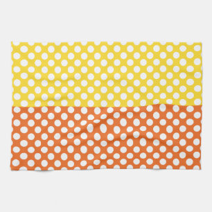Linge De Cuisine Pointe Polka blanche, jaune et orange