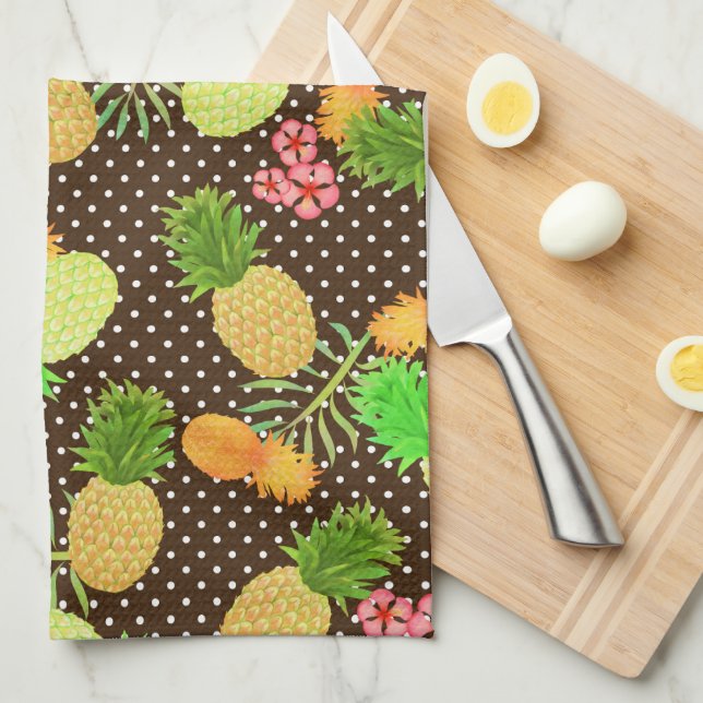 Linge De Cuisine Points ananas Noir (Quart Plié)