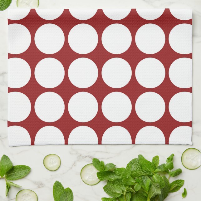 Linge De Cuisine Points blancs sur fond rouge (Plié)