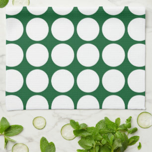 Linge De Cuisine Points blancs sur fond vert