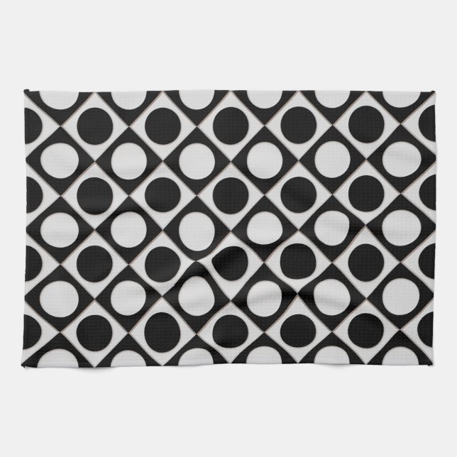 Linge De Cuisine Points & Carrés / noir blanc + vos idées (Horizontal)