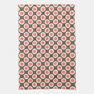 Linge De Cuisine Points cerclés rétro, taupe et rose corail