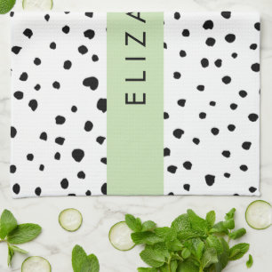 Linge De Cuisine Points dalmatiens, Spots, Noir et Blanc, Votre nom