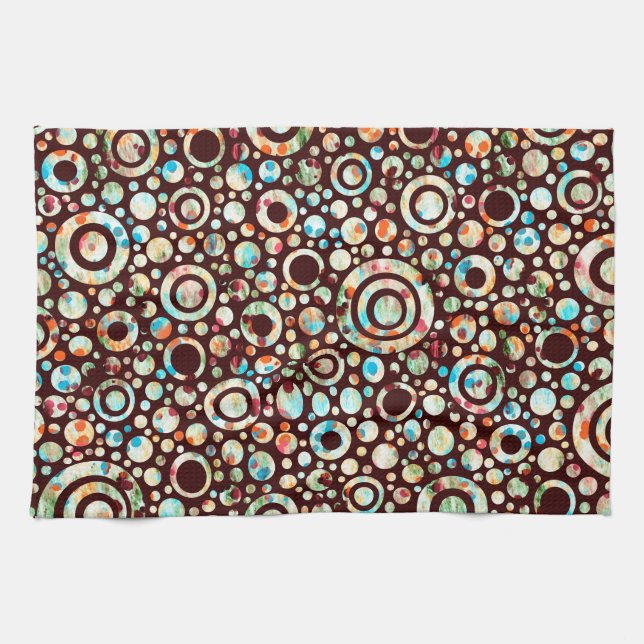 Linge De Cuisine Points de couleur et Motif circulaire + votre text (Horizontal)
