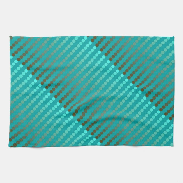 Linge De Cuisine Points en satin - turquoise et gris étain (Horizontal)