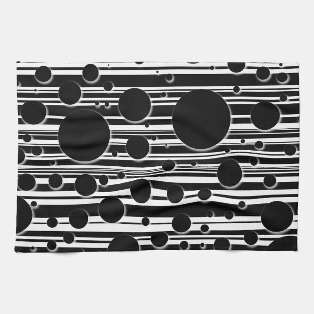 Linge De Cuisine Points et rayures noirs et blancs (Horizontal)