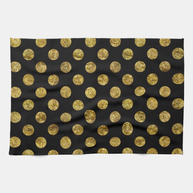 Linge De Cuisine Points fascinants et noirs d'or chic (Horizontal)