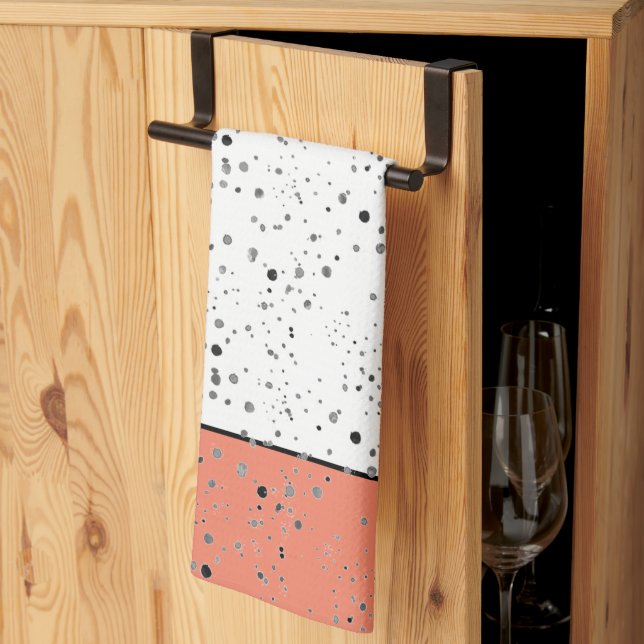 Linge De Cuisine Points noirs et blancs, avec accent de couleur (Pliage en tiers)