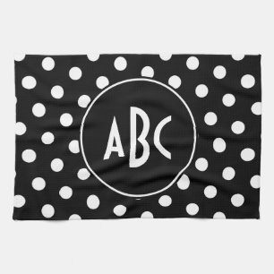 Linge De Cuisine Points noirs et blancs monogrammés