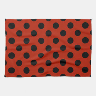 Linge De Cuisine Points noirs sur fond rouge