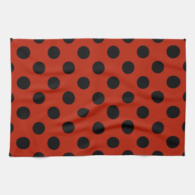 Linge De Cuisine Points noirs sur fond rouge (Horizontal)