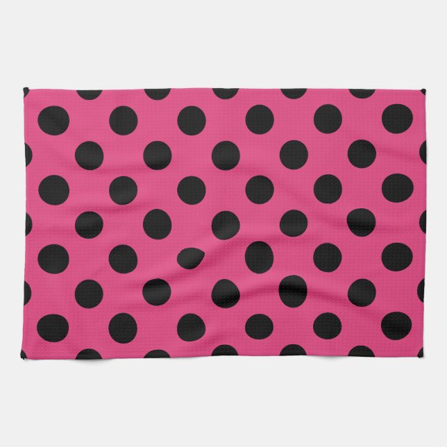 Linge De Cuisine Points noirs sur fuchsia (Horizontal)