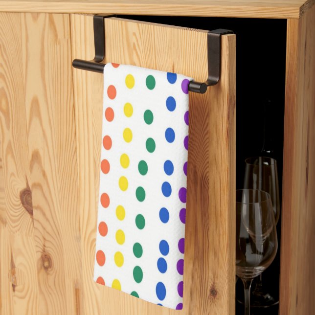 Linge De Cuisine Points Rainbow Candy en blanc (Pliage en tiers)