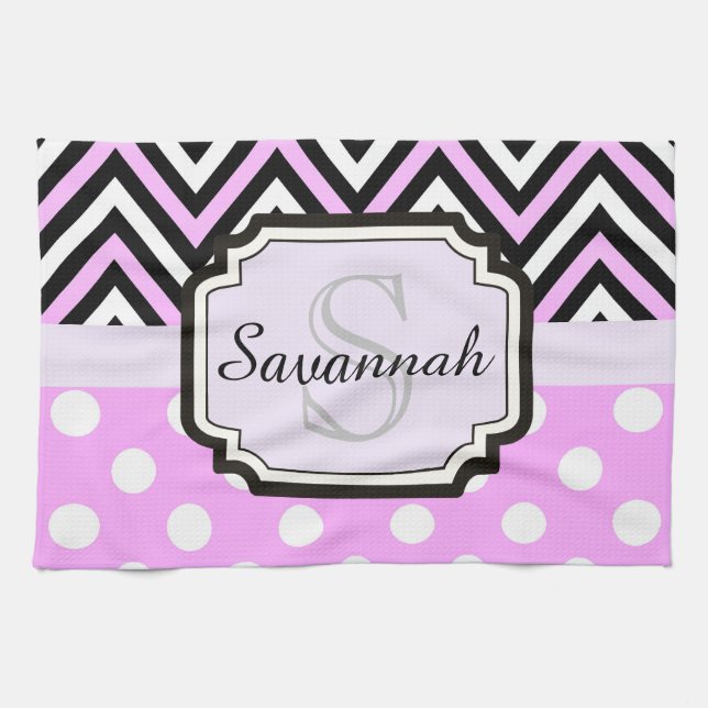 Linge De Cuisine Points roses et Chevrons (Horizontal)