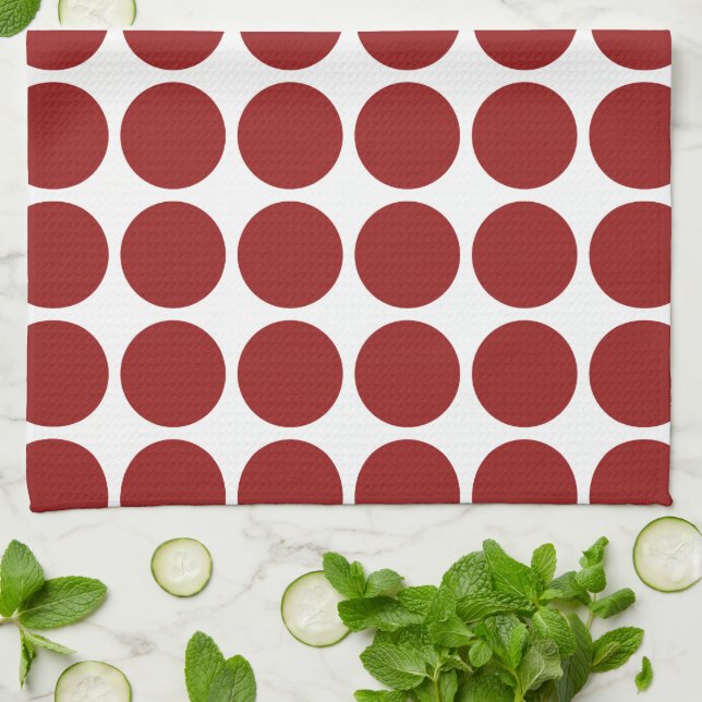 Linge De Cuisine Points rouges sur fond blanc (Plié)