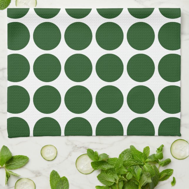 Linge De Cuisine Points verts sur fond blanc (Plié)