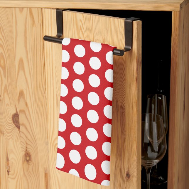 Linge De Cuisine Pois blancs en gras sur rouge (Pliage en tiers)