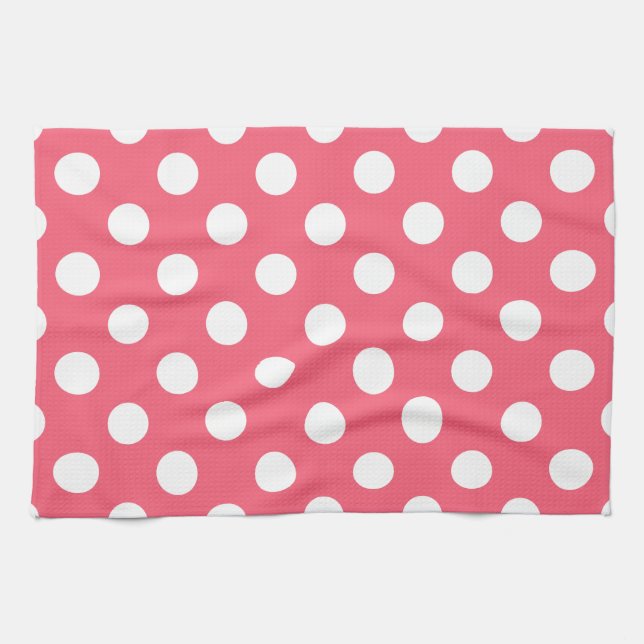 Linge De Cuisine Pois blancs sur corail (Horizontal)