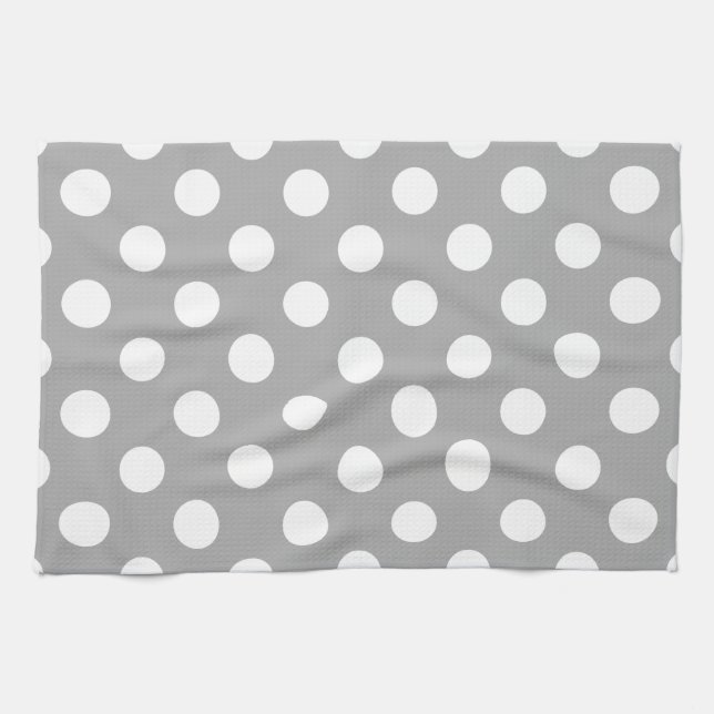 Linge De Cuisine Pois blancs sur gris (Horizontal)