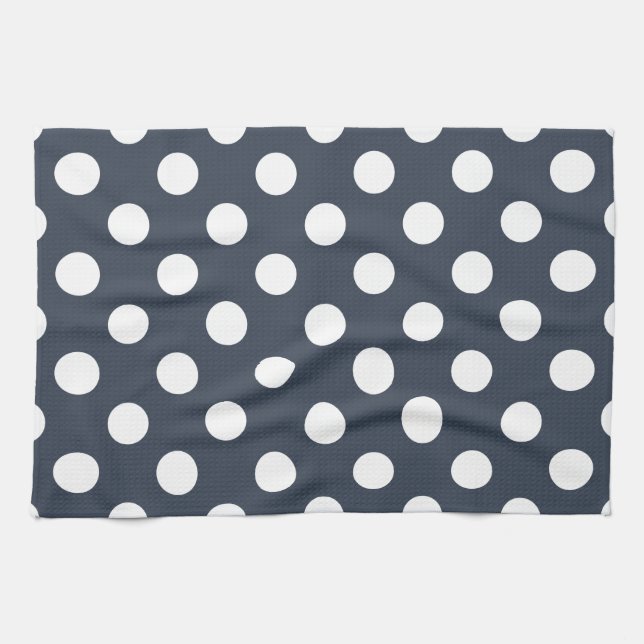 Linge De Cuisine Pois blancs sur gris bleu (Horizontal)
