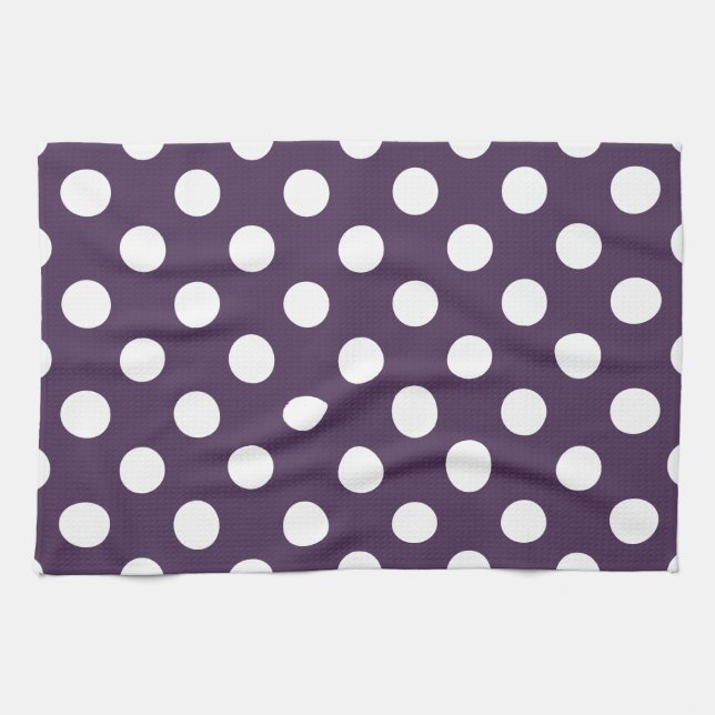 Linge De Cuisine Pois blancs sur prune violette (Horizontal)