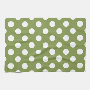 Linge De Cuisine Pois blancs sur vert olive