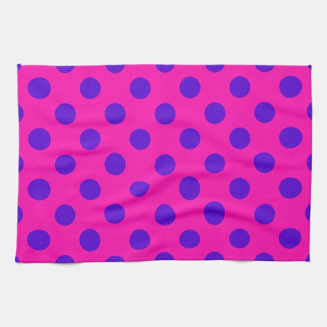 Linge De Cuisine Pois bleus sur fuchsia (Horizontal)