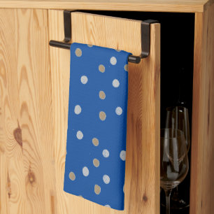 Linge De Cuisine Pois d'argent et d'or sur bleu