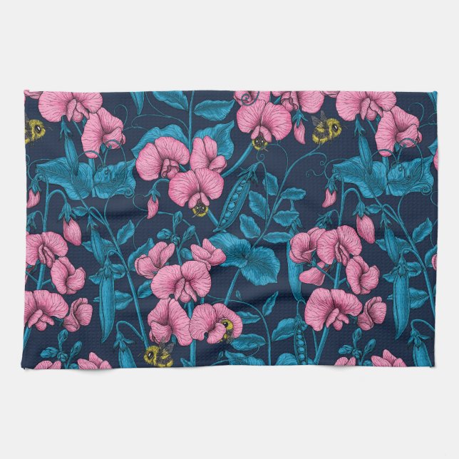 Linge De Cuisine Pois doux et bourdons, rose et bleu (Horizontal)