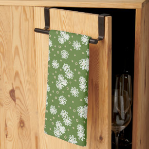 Linge De Cuisine Pois et marguerites - Blanc, Sable et Palm Green