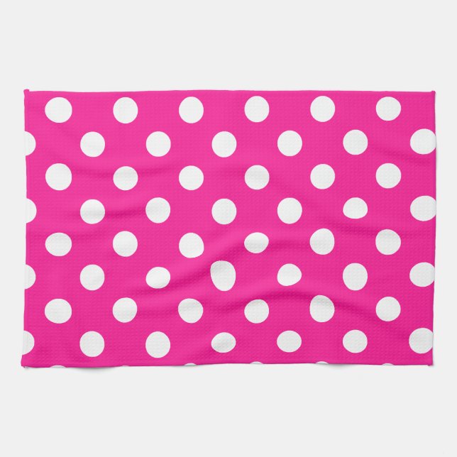 Linge De Cuisine Pois grand - blanc sur rose-foncé (Horizontal)