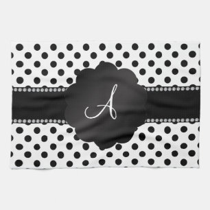 Linge De Cuisine pois noirs blancs monogrammes