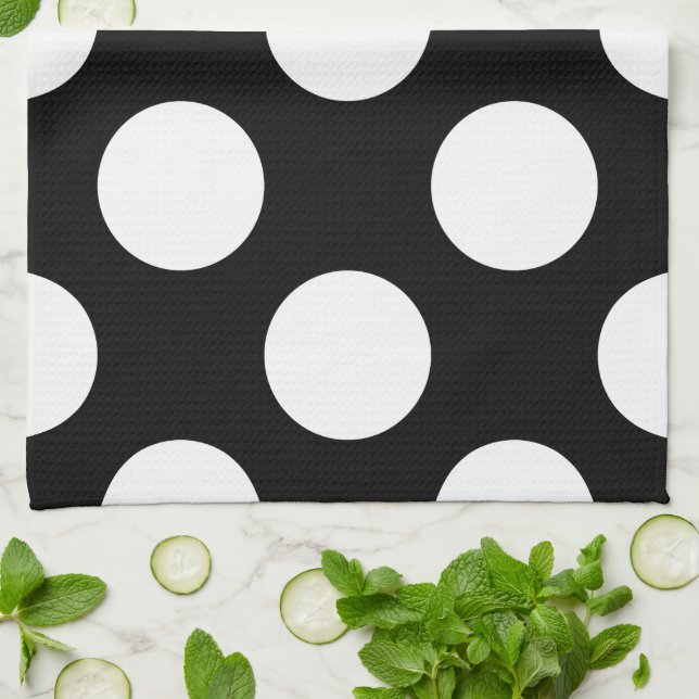 Linge De Cuisine Pois noirs et blancs, Motif Polka (Plié)